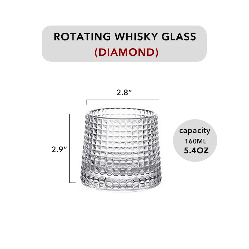 Spinning Whiskey Glass Whiskey Tumblers, Old Fashioned Scotch & Bourbon Glasses,Whisky Brandy Cups for Home Party Wine Glass